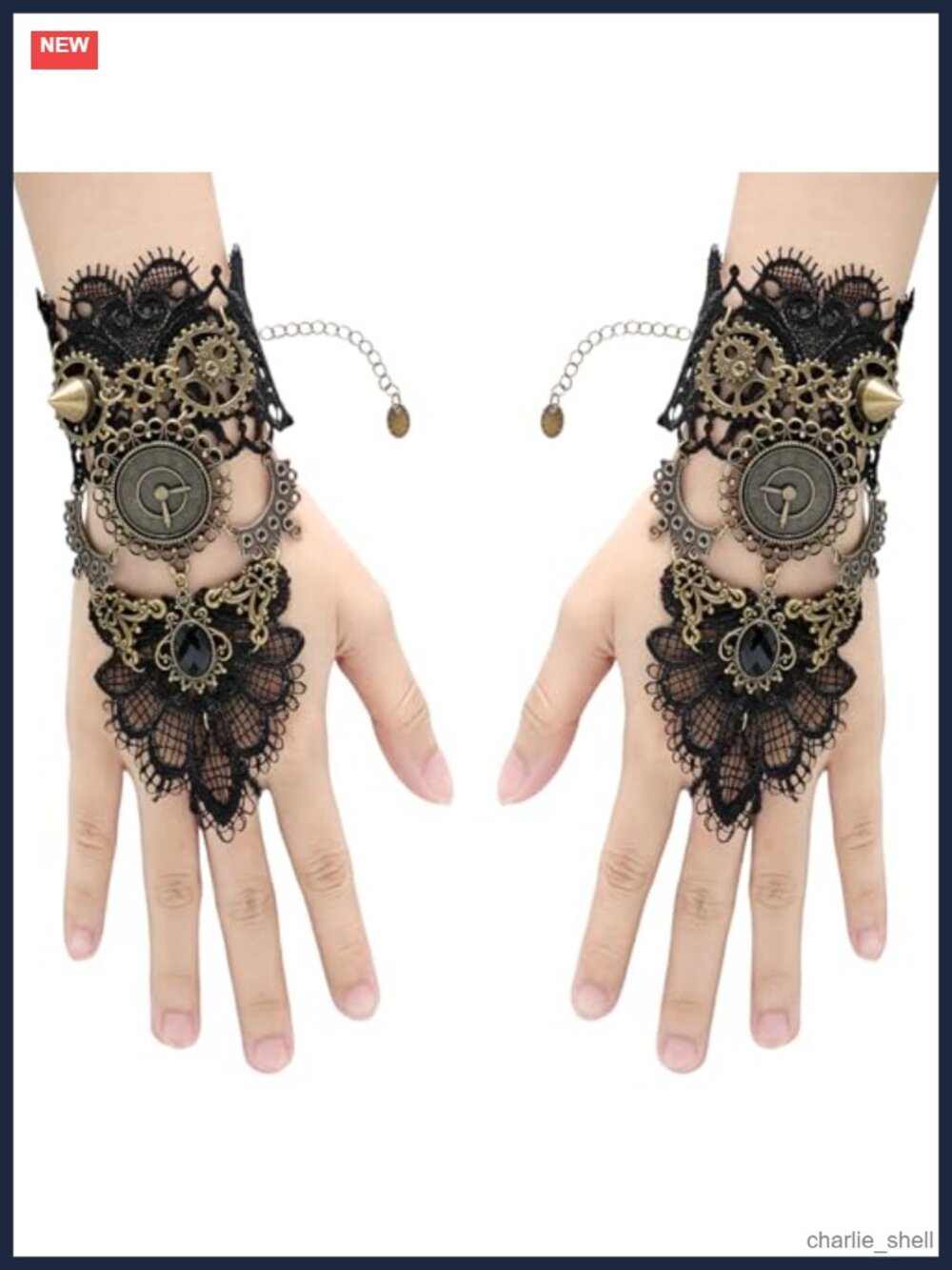 Fingerless Gloves Gothic Floral Lace Steampunk Gear Wristband